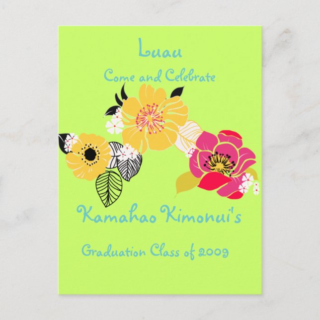 Luau Graduation Invitations tropical colours (Front)
