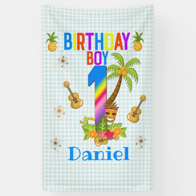 Luau Hawaii Hawaiian Pool Boy Birthday Party  Banner (Vertical)