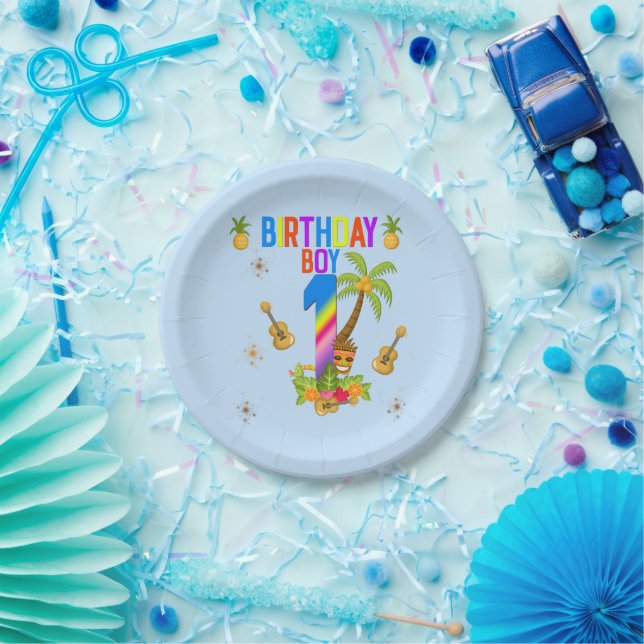 Luau Hawaii Hawaiian Pool Boy Birthday Party   Paper Plate (Party)