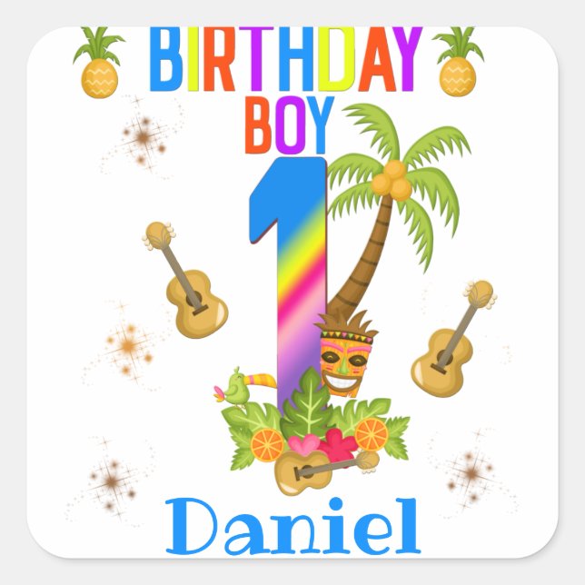 Luau Hawaii Hawaiian Pool Boy Birthday Party   Square Sticker (Front)