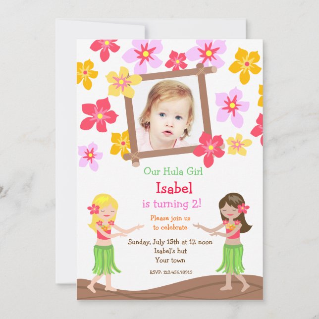 Luau Hawaiian Beach Photo Birthday Invitations (Front)
