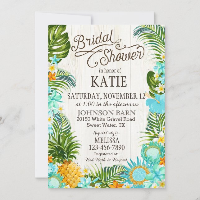 Luau Hawaiian Beach Rustic Bridal Shower Invitation (Front)