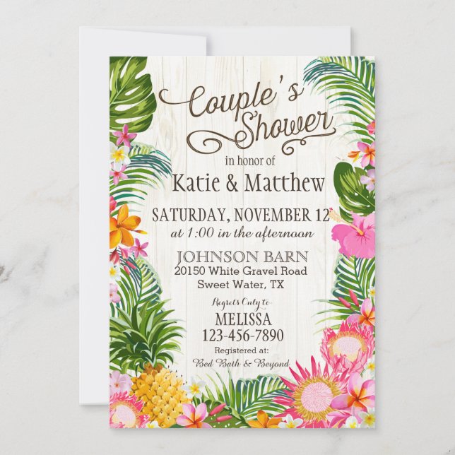 Luau Hawaiian Beach Rustic Couples Shower Invitation (Front)