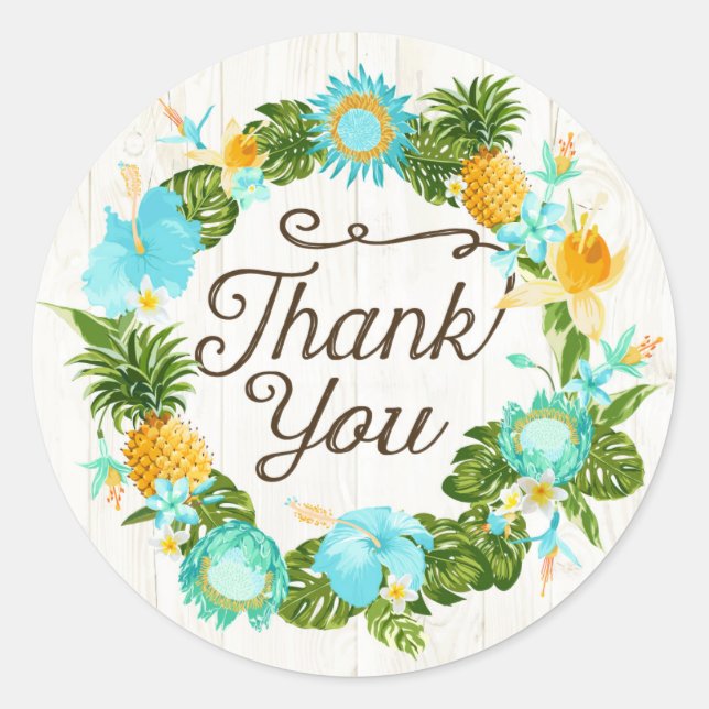 Luau Hawaiian Beach Rustic Thank You Label (Front)