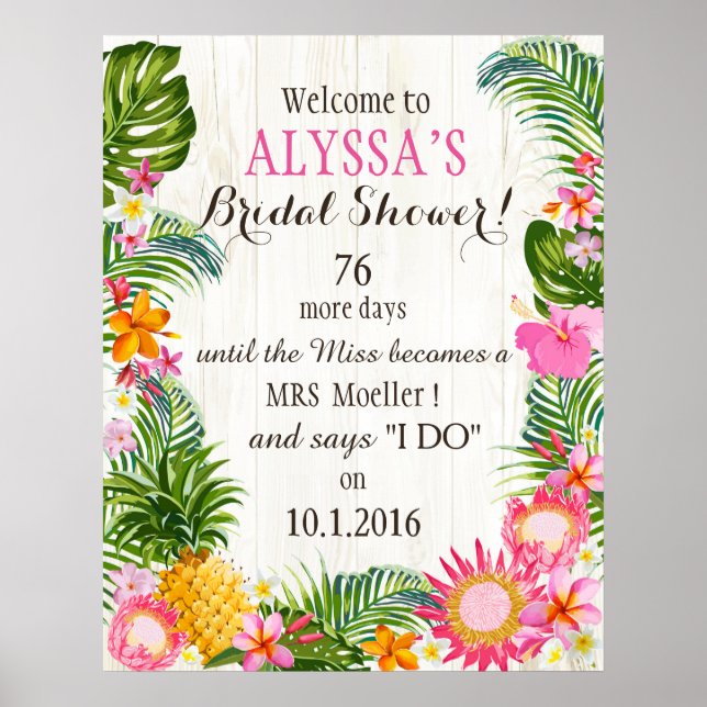 Luau Hawaiian Beach Rustic Wedding Bridal Shower Poster (Front)