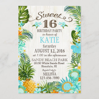 Luau Hawaiian Beach Sweet Sixteen Birthday Invitation