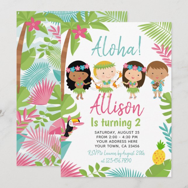 Luau Hawaiian Birthday Invitation (Front/Back)