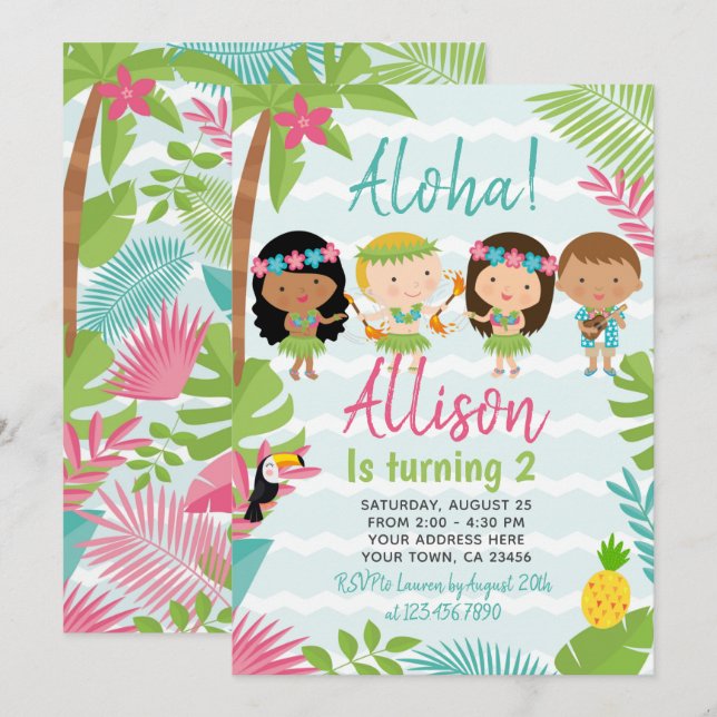 Luau Hawaiian Birthday Invitation (Front/Back)