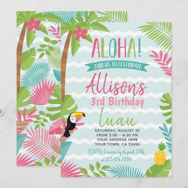 Luau Hawaiian Birthday Invitation (Front/Back)