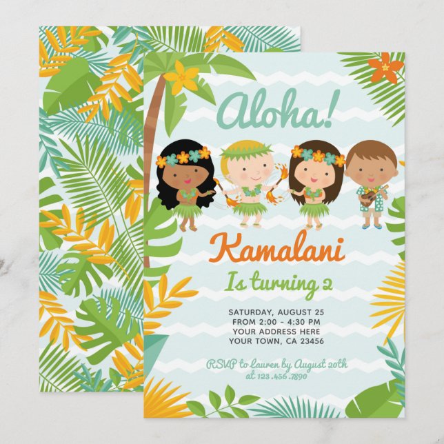 Luau Hawaiian Birthday Invitation (Front/Back)