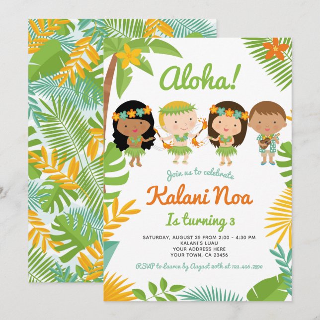 Luau Hawaiian Birthday Invitation (Front/Back)