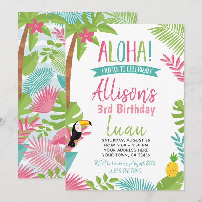 Luau Hawaiian Birthday Invitation (Front/Back)