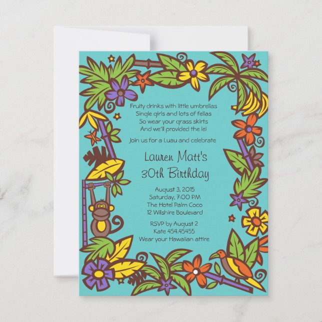 Luau Hawaiian Party Invitation (Front)