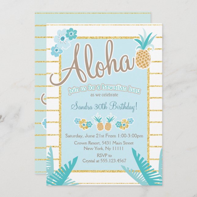 Luau, Hawaiian Pineapple Party Invitations (Front/Back)