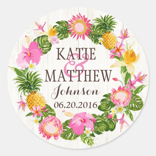 Luau Hawaiian Rustic Beach Wedding Label (Front)