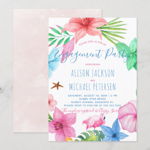 Luau Hawaiian tropical floral engagement party Invitation