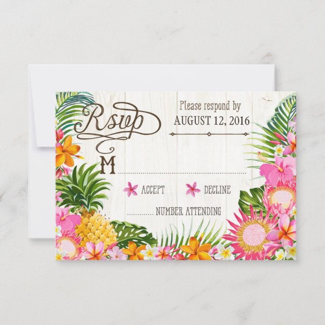 Luau Hawaiian Wedding Beach Rustic Beach RSVP Card (Front)