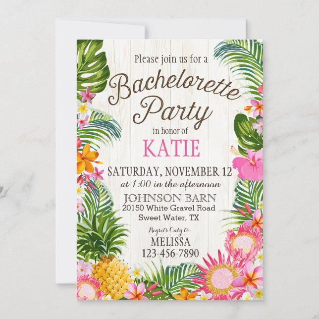 Luau Hawiian Beach Rustic Bachelorette Party Invitation (Front)