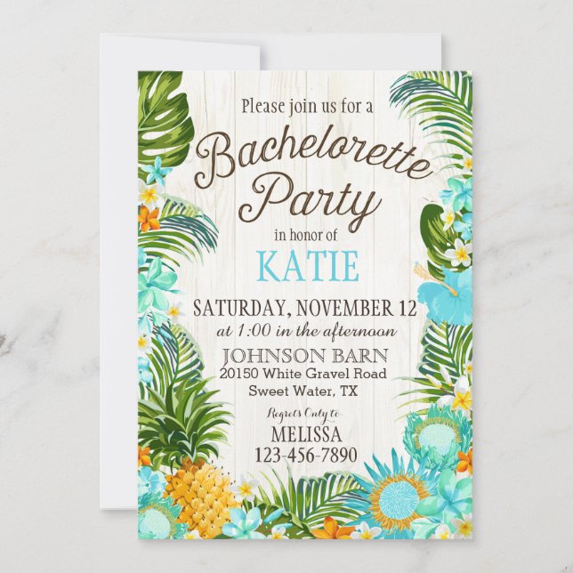 Luau Hawiian Beach Rustic Bachelorette Party Invitation (Front)