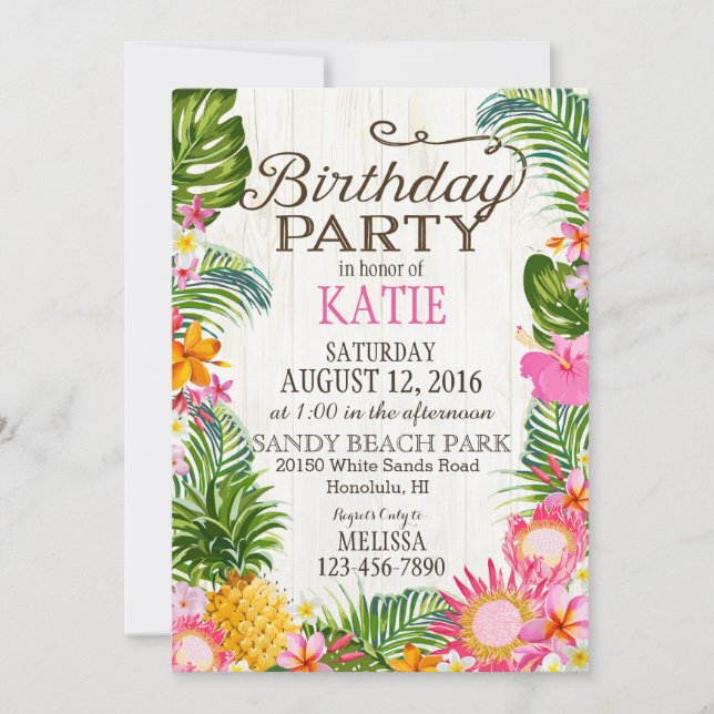 Luau Hawiian Beach Rustic Birthday Party Invitation (Front)