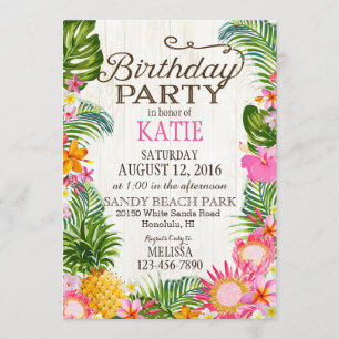 Luau Hawiian Beach Rustic Birthday Party Invitation