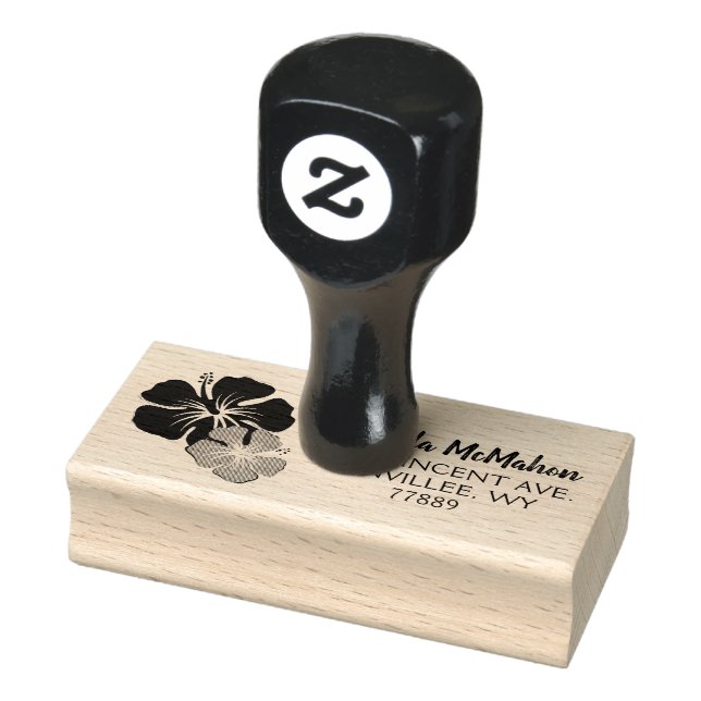 Luau Hibiscus Return Address Label Rubber Stamper Rubber Stamp (Stamp)