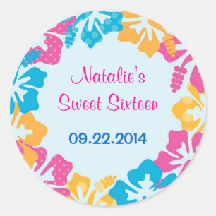 Luau Hibiscus Sweet Sixteen (16) Favour Sticker