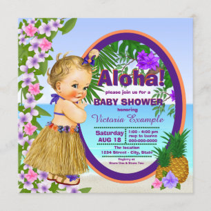 Luau Hula Girl Hwaiian Tropical Baby Shower Invitation