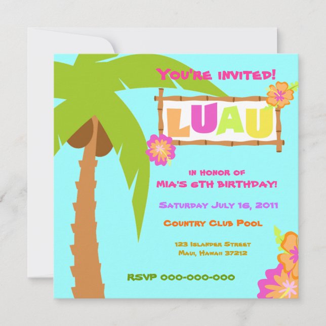 Luau Invitation Blue (Front)