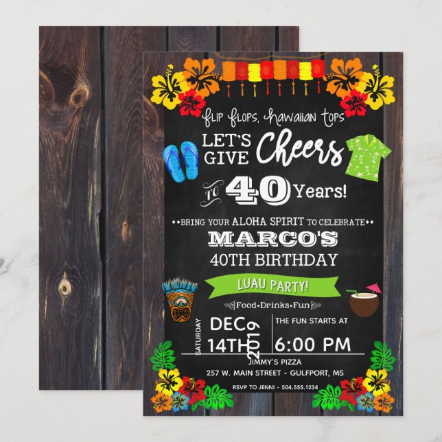 Luau Invitation, Luau Birthday Invitations (Front/Back)