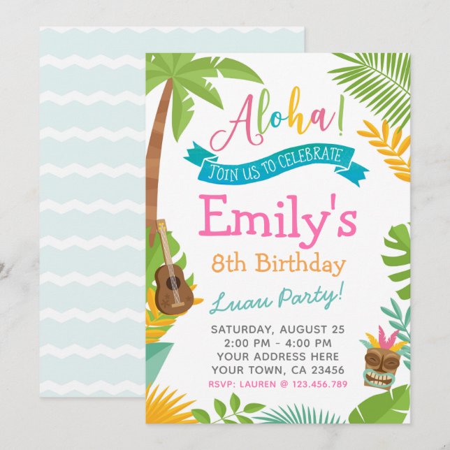 Luau Invitation, Pool Party Invite (Front/Back)