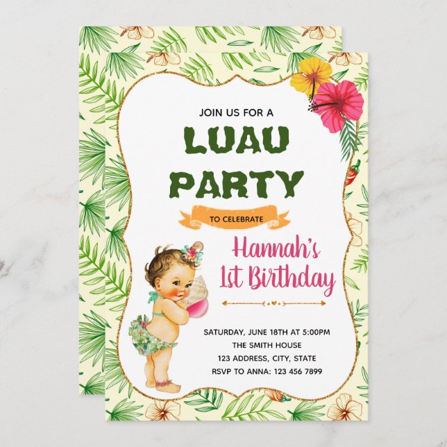 Luau kid birthday party invitation (Front/Back)