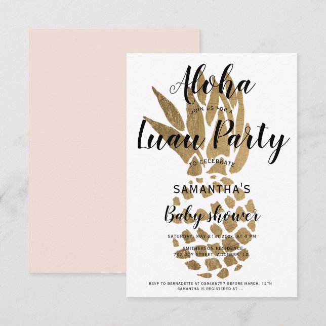 Luau party Aloha baby shower chic gold pineapple Invitation (Front/Back)
