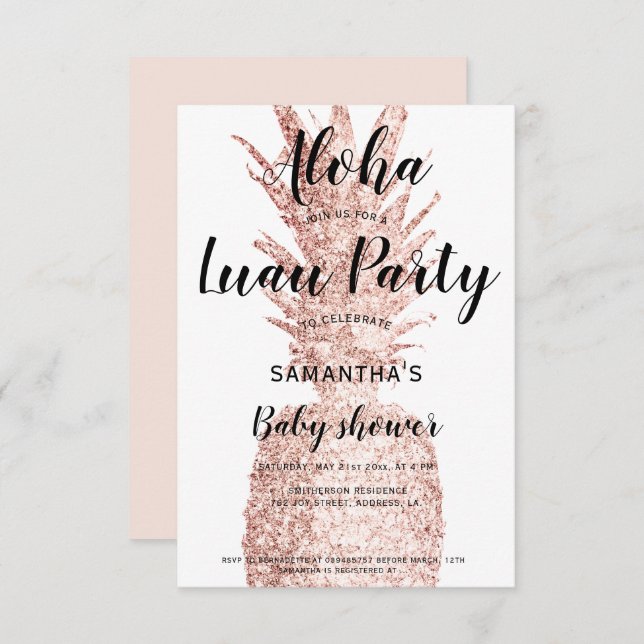 Luau party Aloha baby shower glitter pineapple Invitation (Front/Back)