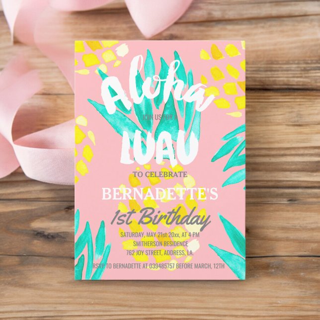 Luau party Aloha pineapples first Birthday Invitation (Luau party Aloha pineapples first Birthday Invitation)