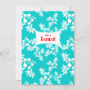 Luau Party Invitation Hibiscus Flower Blue White