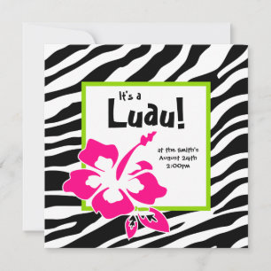 Luau Party Invitation Hibiscus Zebra Pink Lime