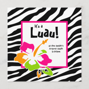 Luau Party Invitation Hibiscus Zebra Pink Org Lime