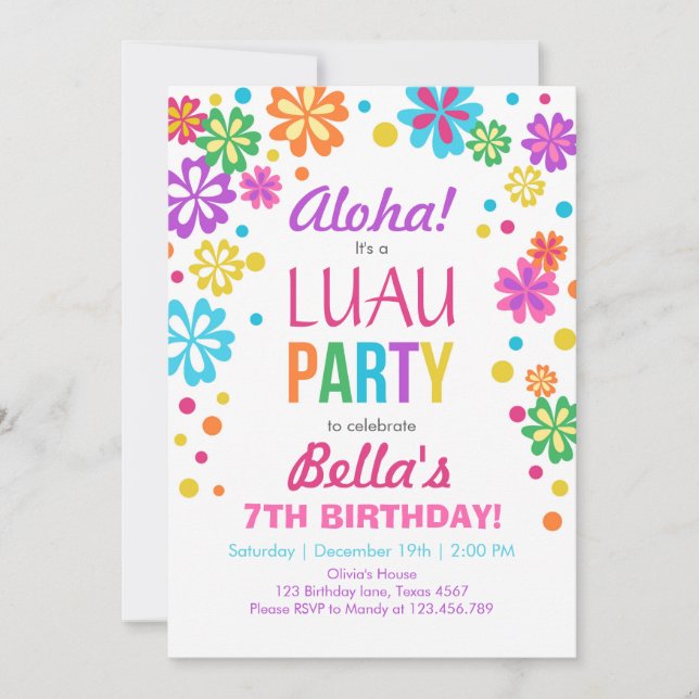 Luau party invitation Tropical Birthday Aloha (Front)