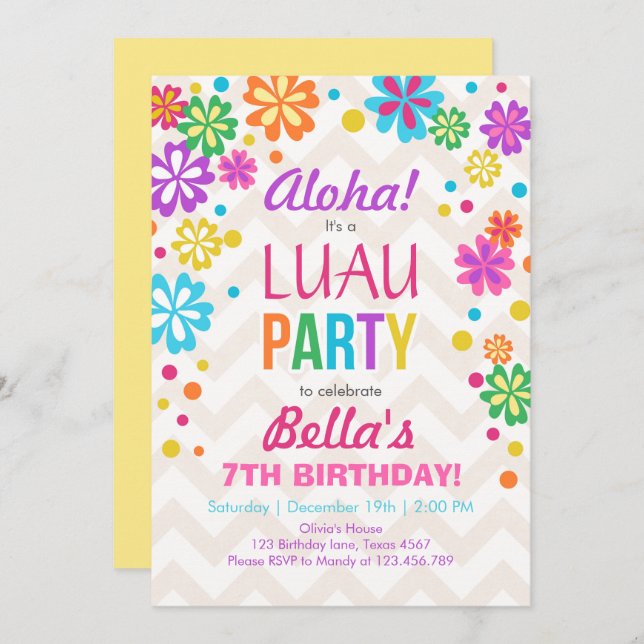 Luau party invitation Tropical Birthday Aloha (Front/Back)