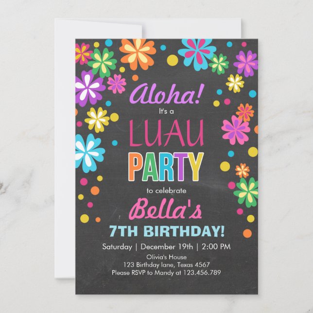 Luau party invitation Tropical Birthday Aloha (Front)