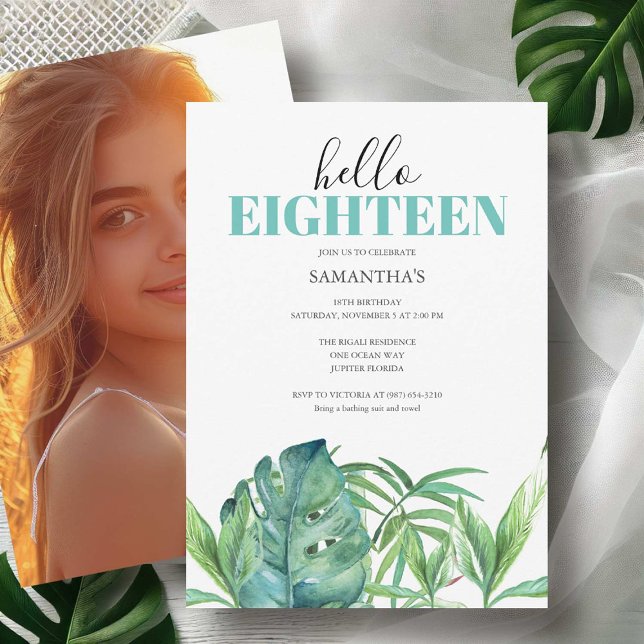 Luau Party Invitations Watercolor 18th Birthday (18th birthday invitations watercolor tropical palm leaf art by Victoria Grigaliunas Do Tell A Belle)