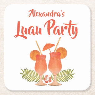 Luau Party, Luau, Tropical Drinks, Mai Tais Square Paper Coaster
