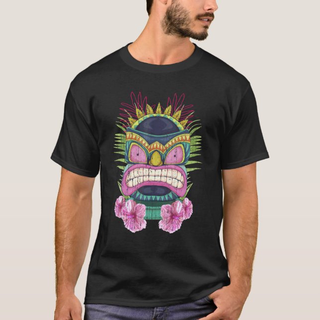 Luau Party Polynesian Tiki Mask Hawaiian Statue Ex T-Shirt (Front)