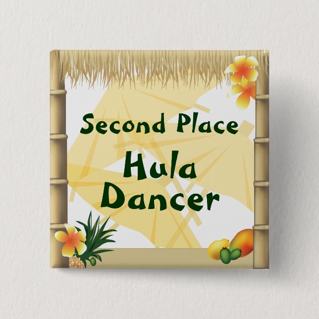 Luau Party Second Place Hula Dancer Award Button (Front)