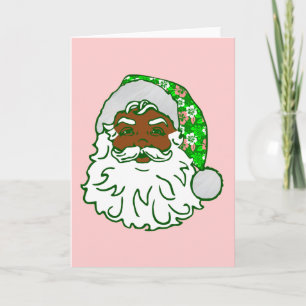 luau pink christmas hawaiian african black santa holiday card