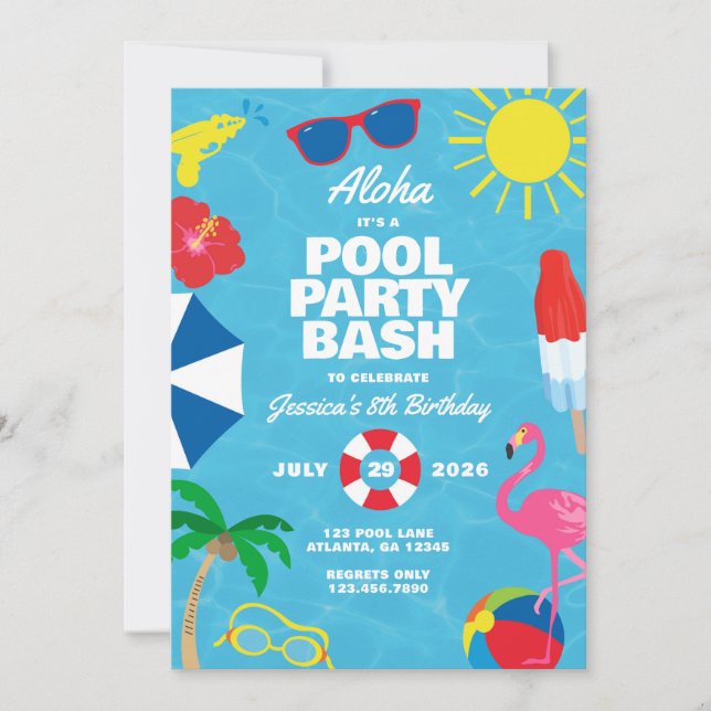 Luau Pool Party Invitation (Front)
