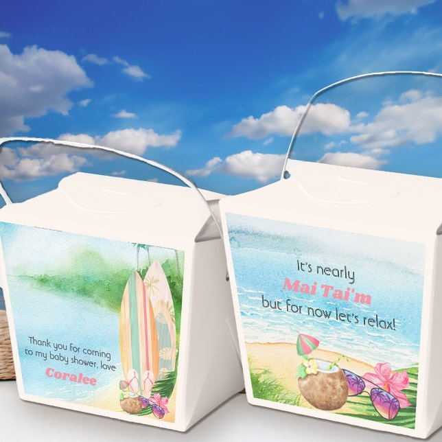 Luau Summer Beach Funny My Time Baby Shower Favour Box (Fun Mai Tai / My Time tropical beach theme from my Baby on Board baby shower collection)