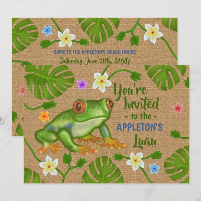 Luau Summer Party Tropical Frog Hawaiian Beach Fun Invitation (Front/Back)