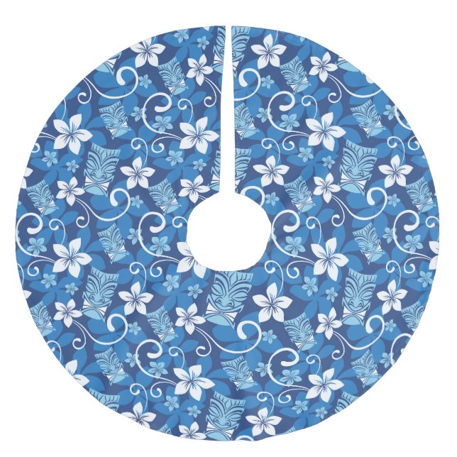 LUAU TIKI PATTERN (BRIGHT BLUE) BRUSHED POLYESTER TREE SKIRT (Front)